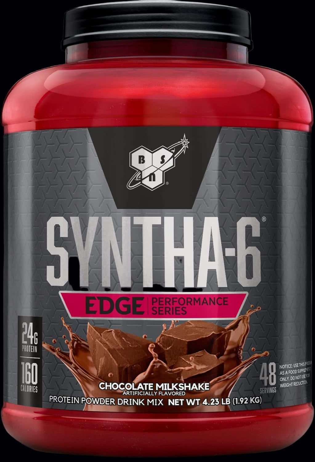 Syntha-6 Edge Performance Series protein powder container with chocolate milkshake flavor
